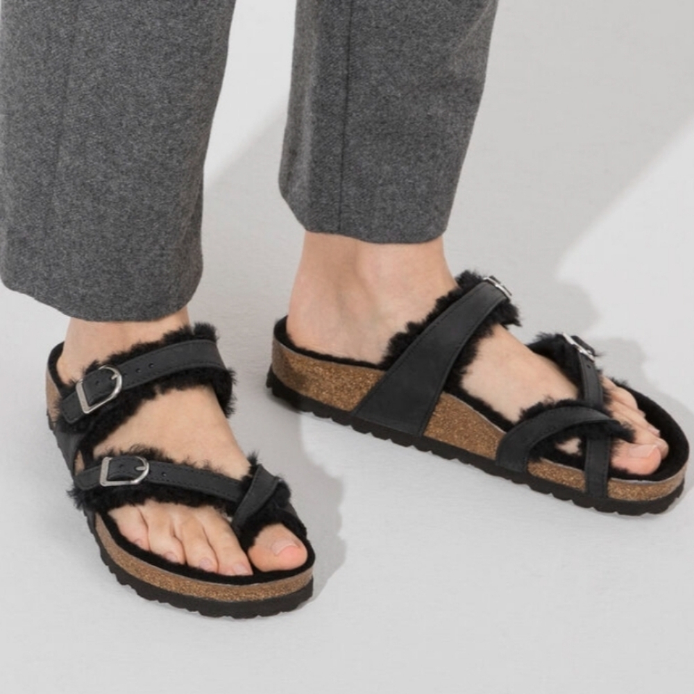 NWT Birkenstock Mayari Black Shearling Oiled Leather Regular/Wide Size 39